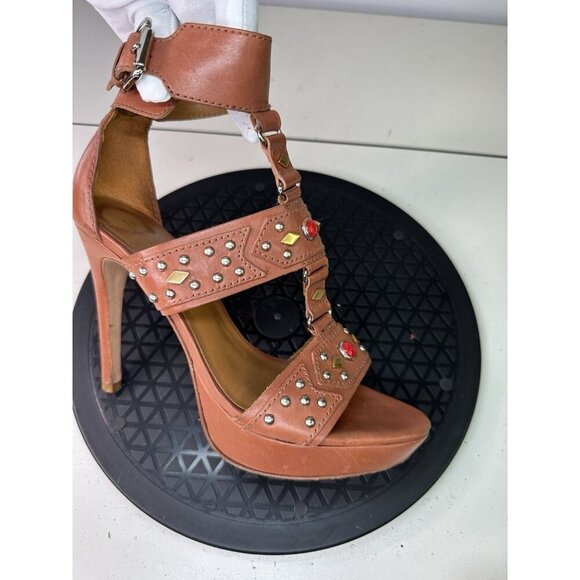 Pour La Victoire Kira Beaded Platform Heels Brown Sz 8.5 - Picture 13 of 13